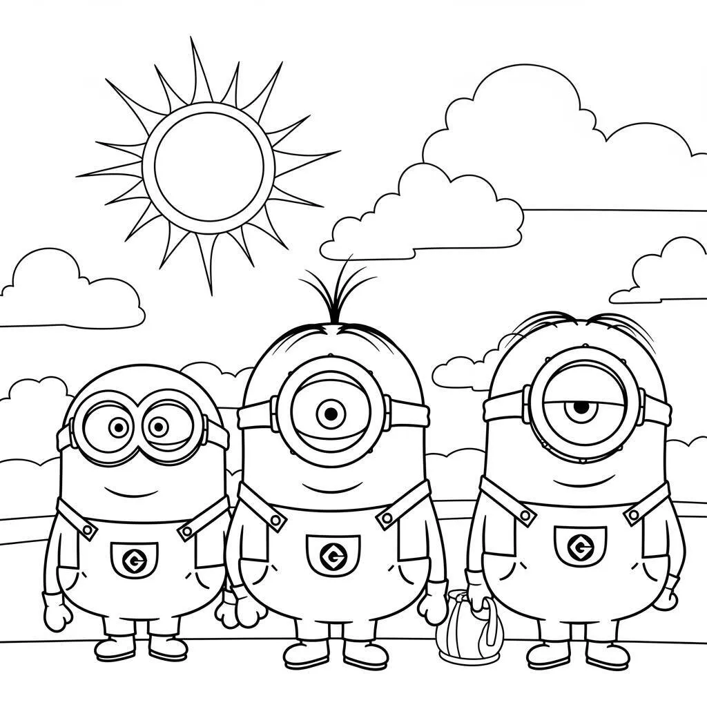 Desenho de Minions e o Sol para Colorir