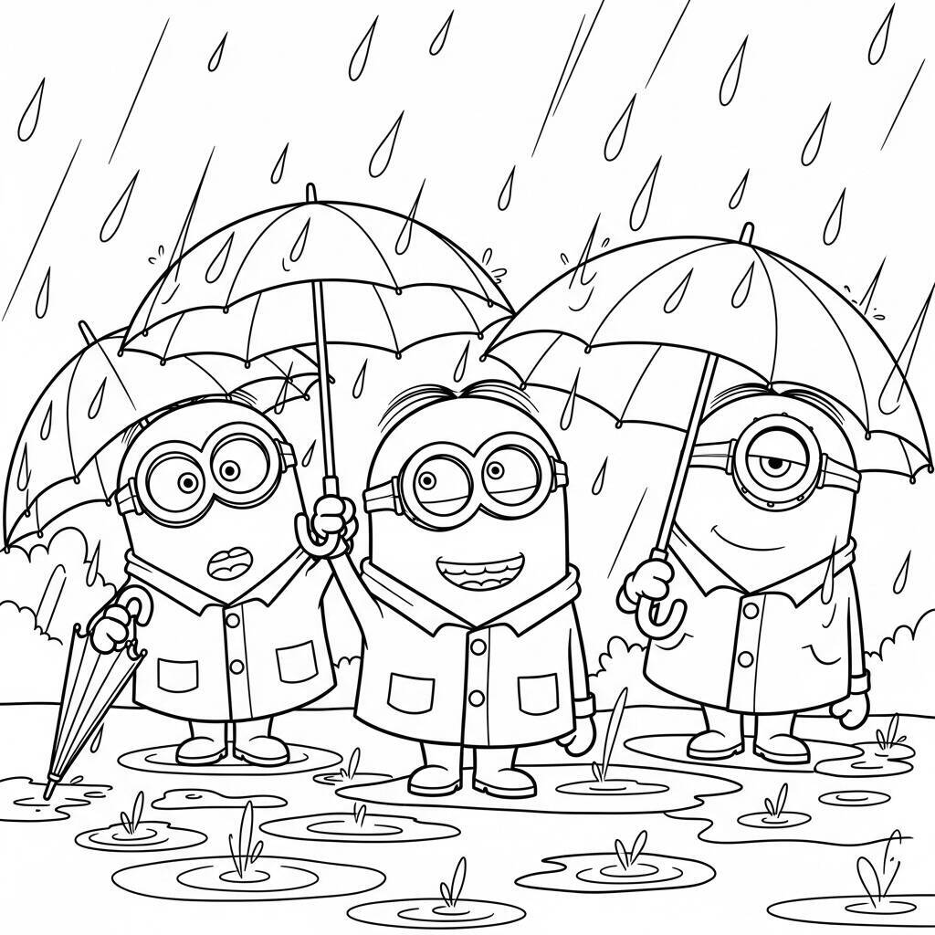 Desenho de Minions em um Dia de Chuva para Colorir