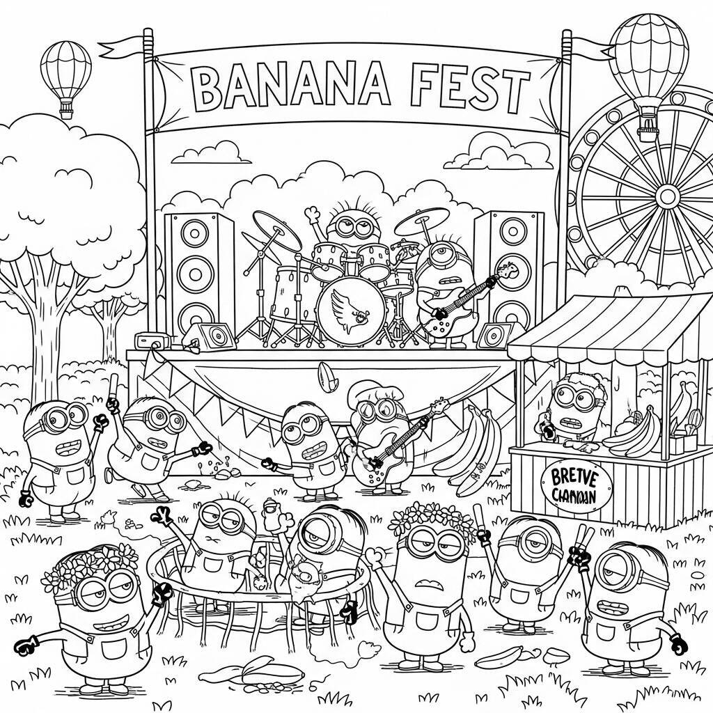 Desenho de Minions em um Festival de Música para Colorir