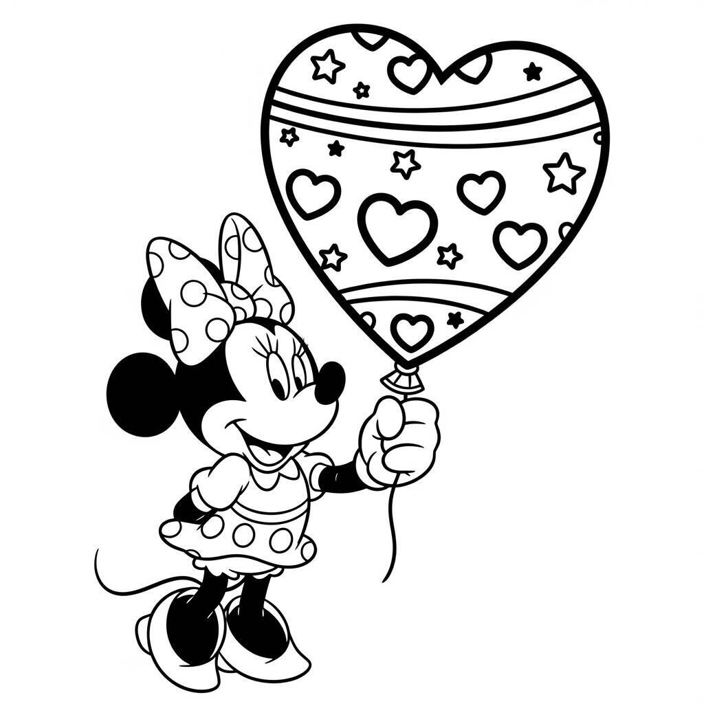 Desenho de Minnie Mouse Com Coração para Colorir