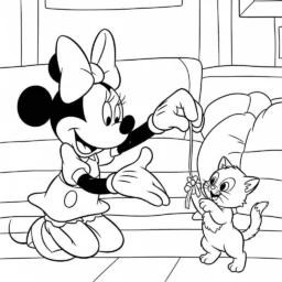 Desenho de Minnie Mouse com Gato para Colorir