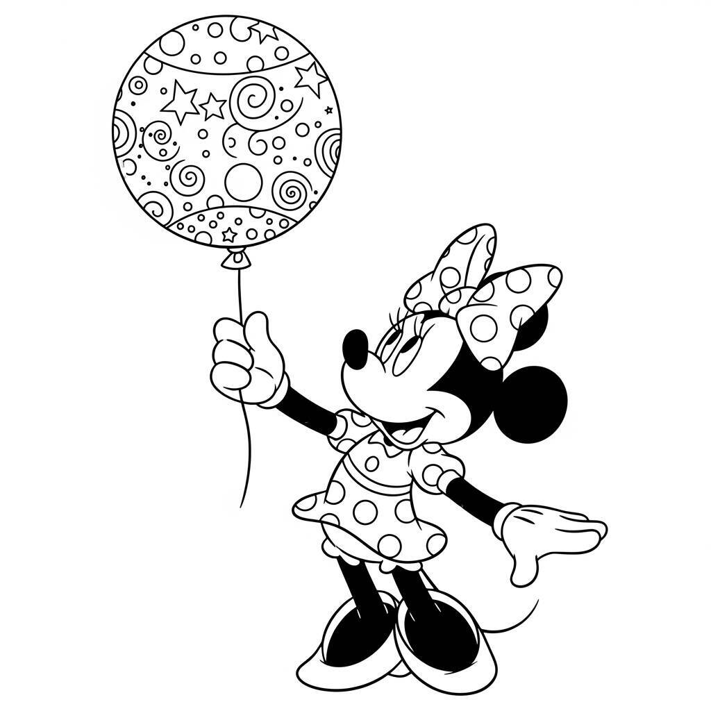 Desenho de Minnie Mouse com um Balão para Colorir