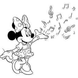 Desenho de Minnie Mouse e Música para Colorir