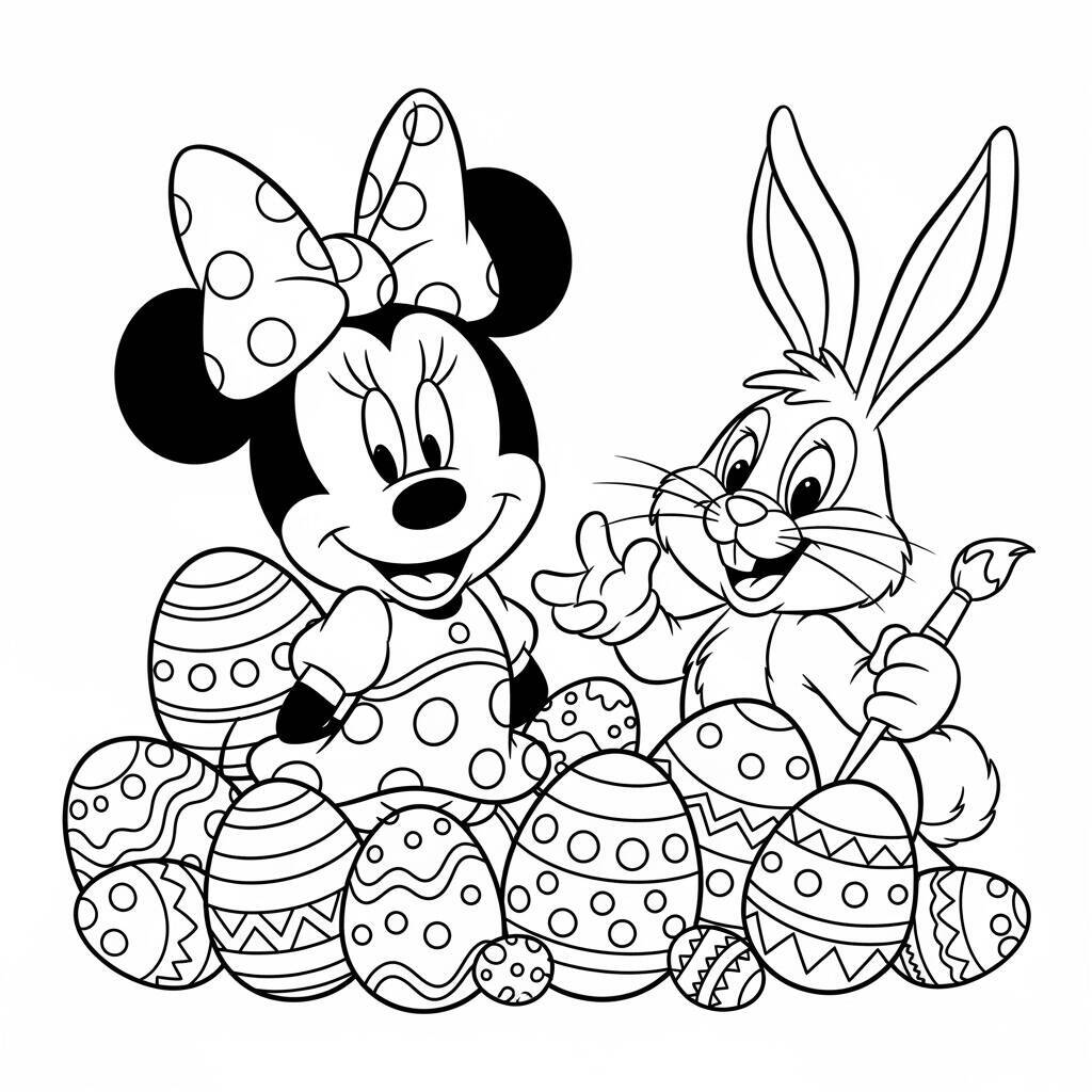Desenho de Minnie Mouse e Páscoa para Colorir