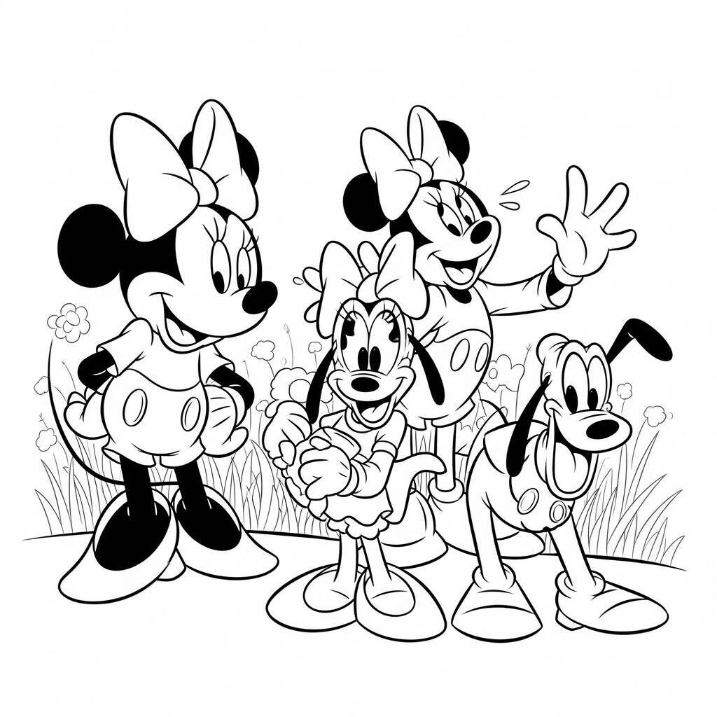 Desenho de Minnie Mouse e Seus Amigos para Colorir