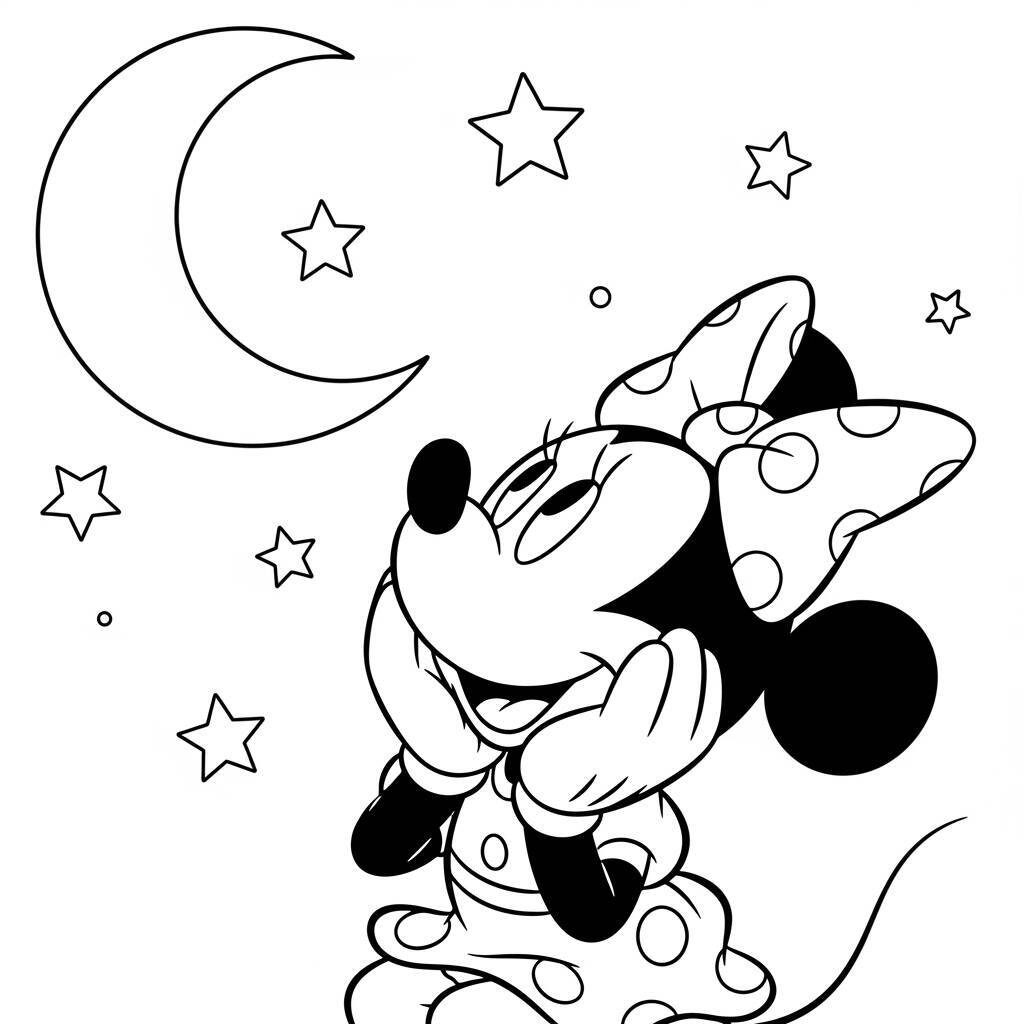 Desenho de Minnie Mouse e a Lua para Colorir