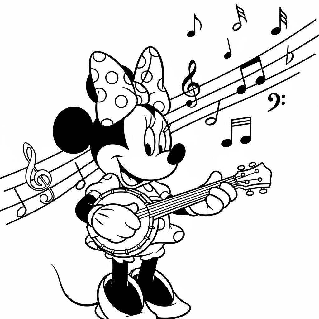 Desenho de Minnie Mouse e a Música para Colorir