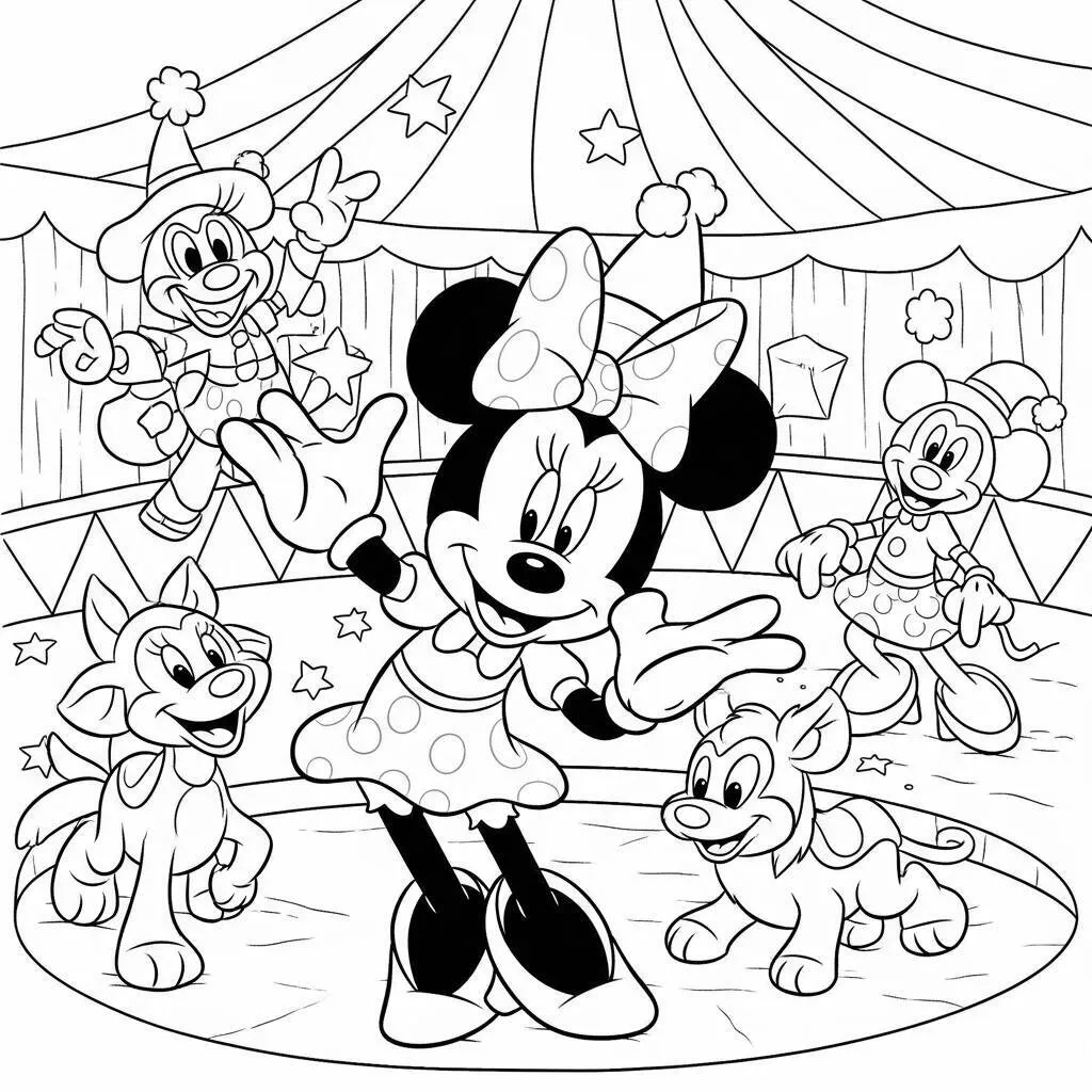 Desenho de Minnie Mouse e o Circo para Colorir
