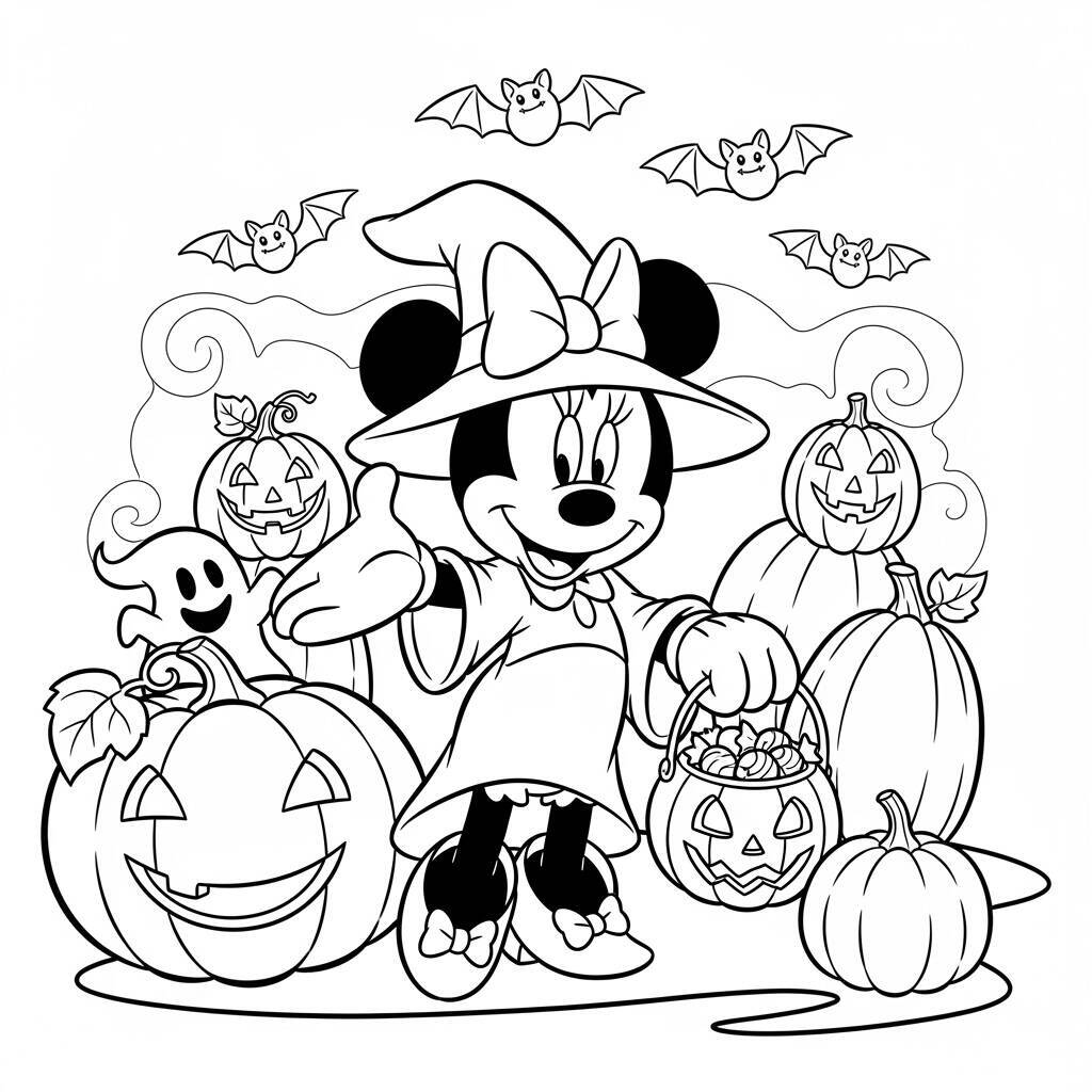 Desenho de Minnie Mouse e o Halloween para Colorir