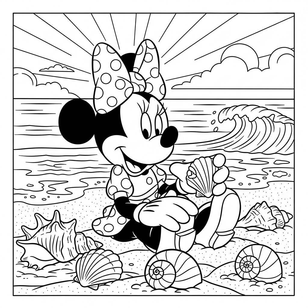 Desenho de Minnie Mouse e o Oceano para Colorir