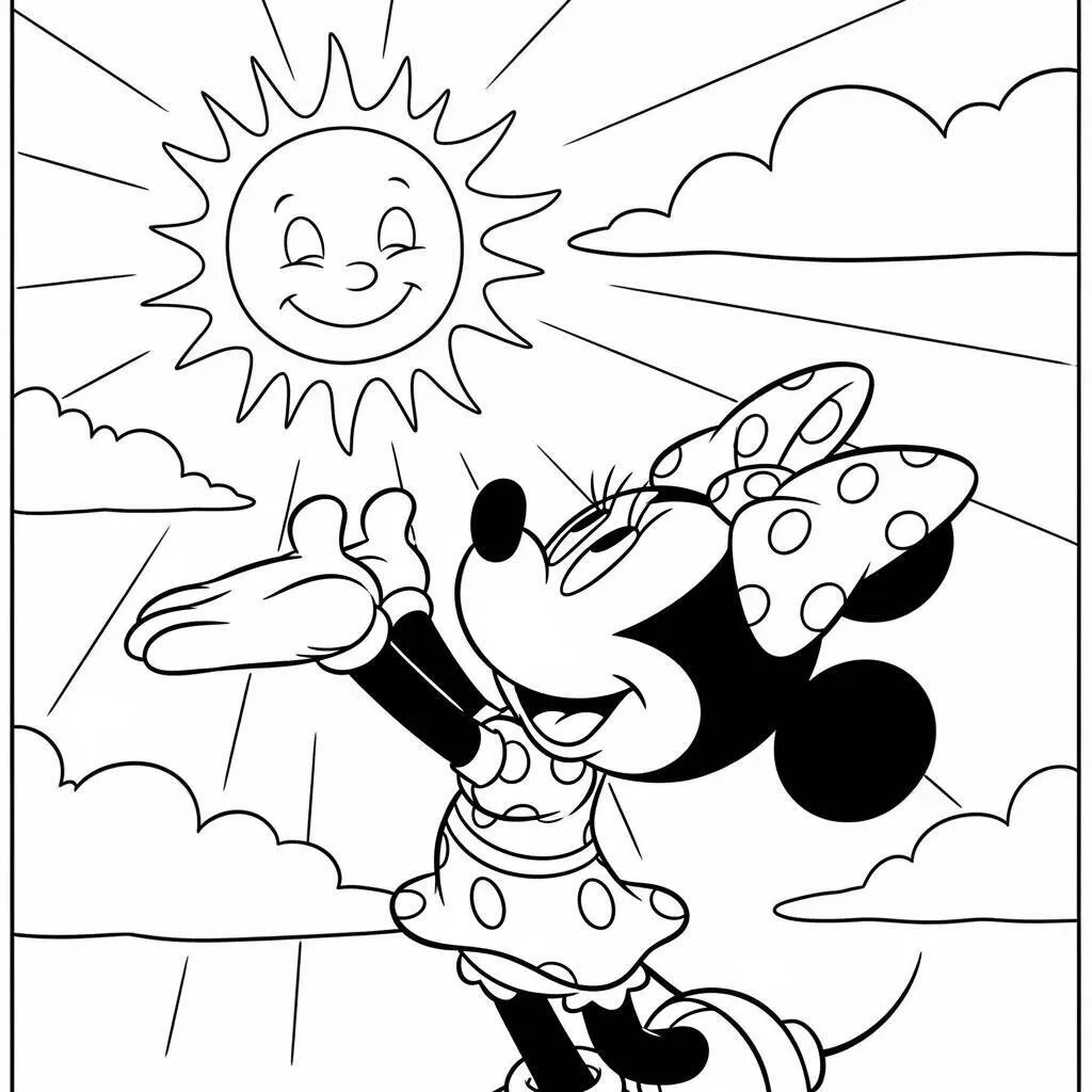 Desenho de Minnie Mouse e o Sol para Colorir