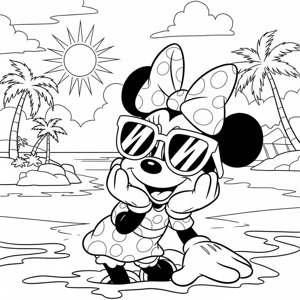 Desenho de Minnie Mouse em um Dia de Verão para Colorir