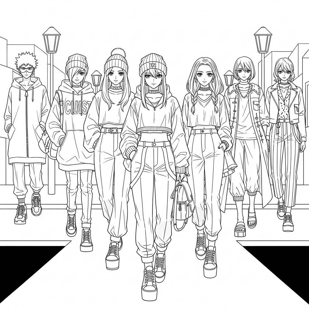 Desenho de Moda Anime para Colorir