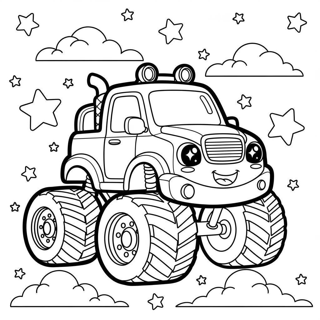 Desenho de Monster Truck Kawaii para Colorir