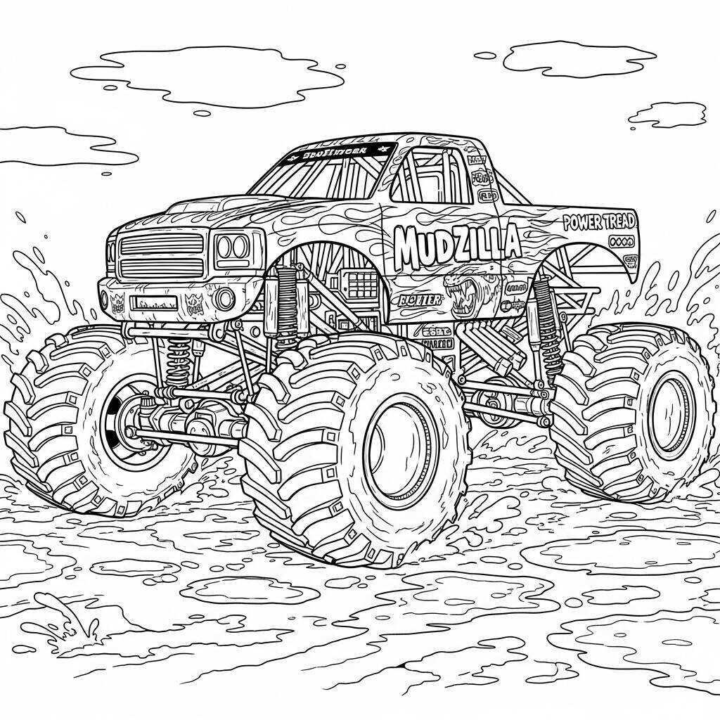 Desenho de Monster Truck Realista para Colorir
