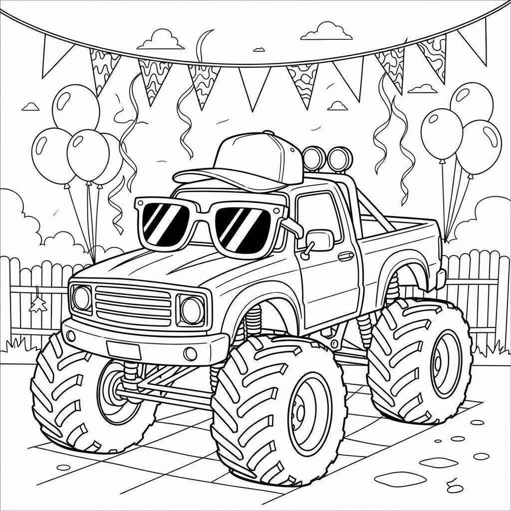 Desenho de Monster Truck com Acessórios para Colorir
