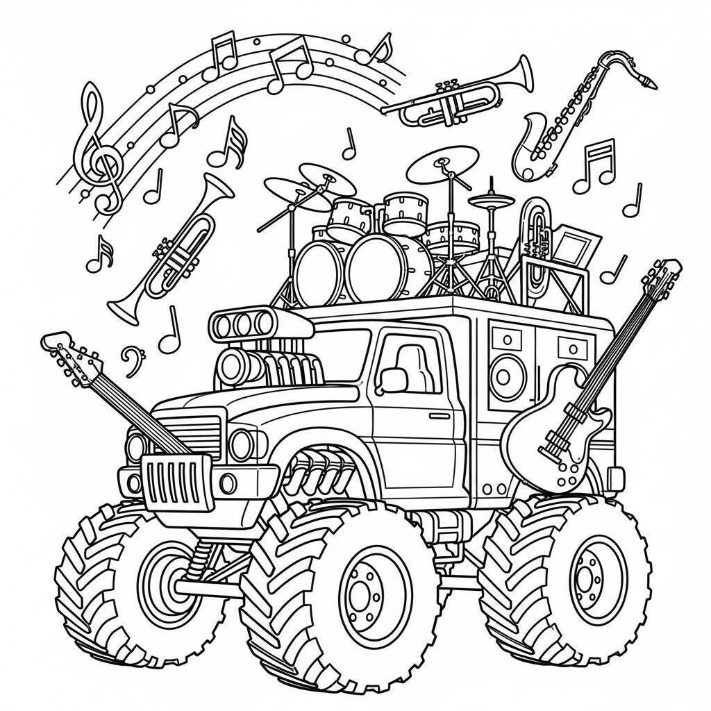 Desenho de Monster Truck com Música para Colorir