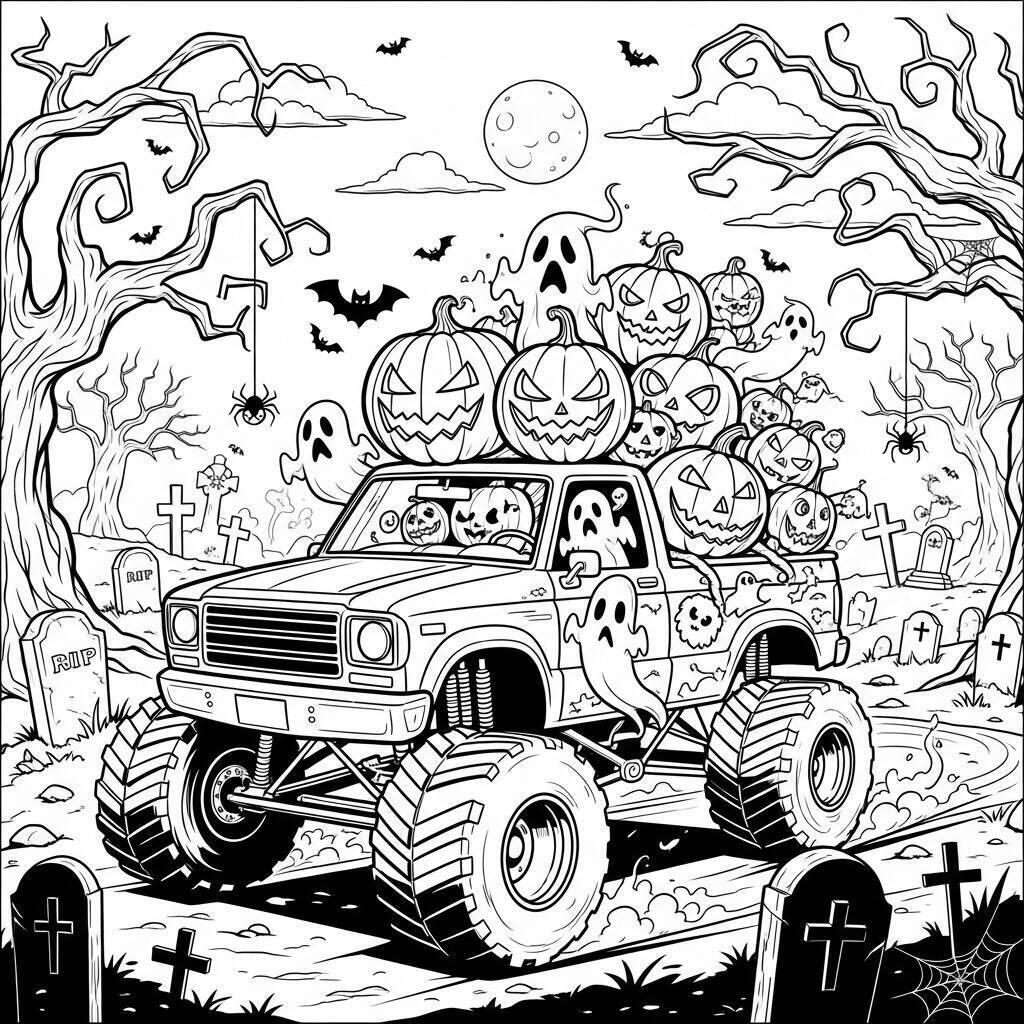 Desenho de Monster Truck de Halloween para Colorir