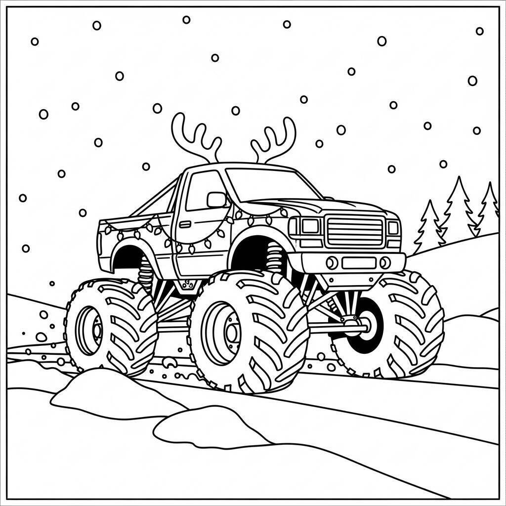 Desenho de Monster Truck de Natal para Colorir