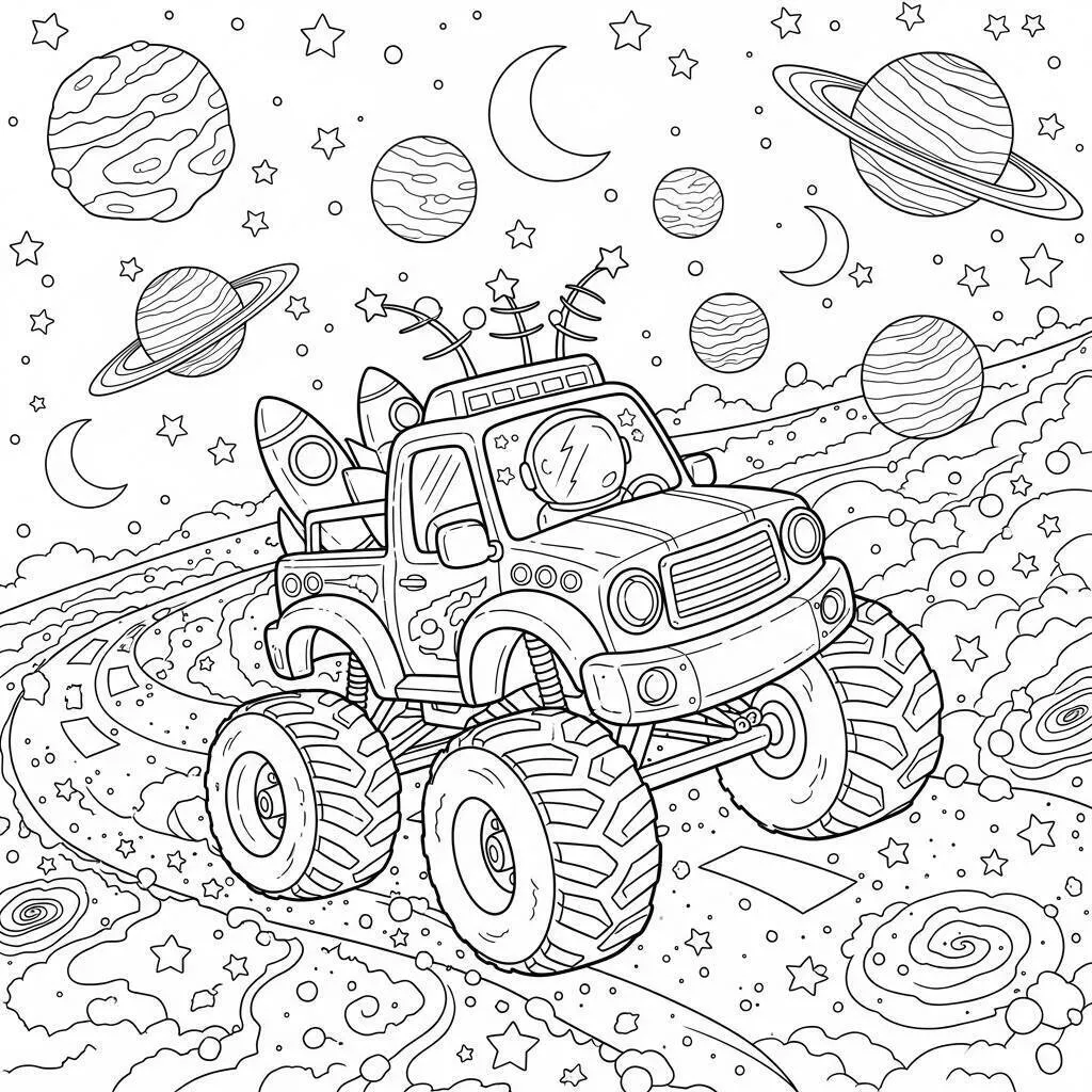 Desenho de Monster Truck e Espaço para Colorir