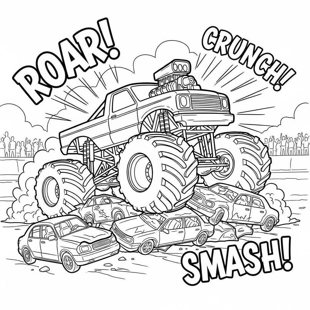 Desenho de Monster Truck e Estrondos para Colorir
