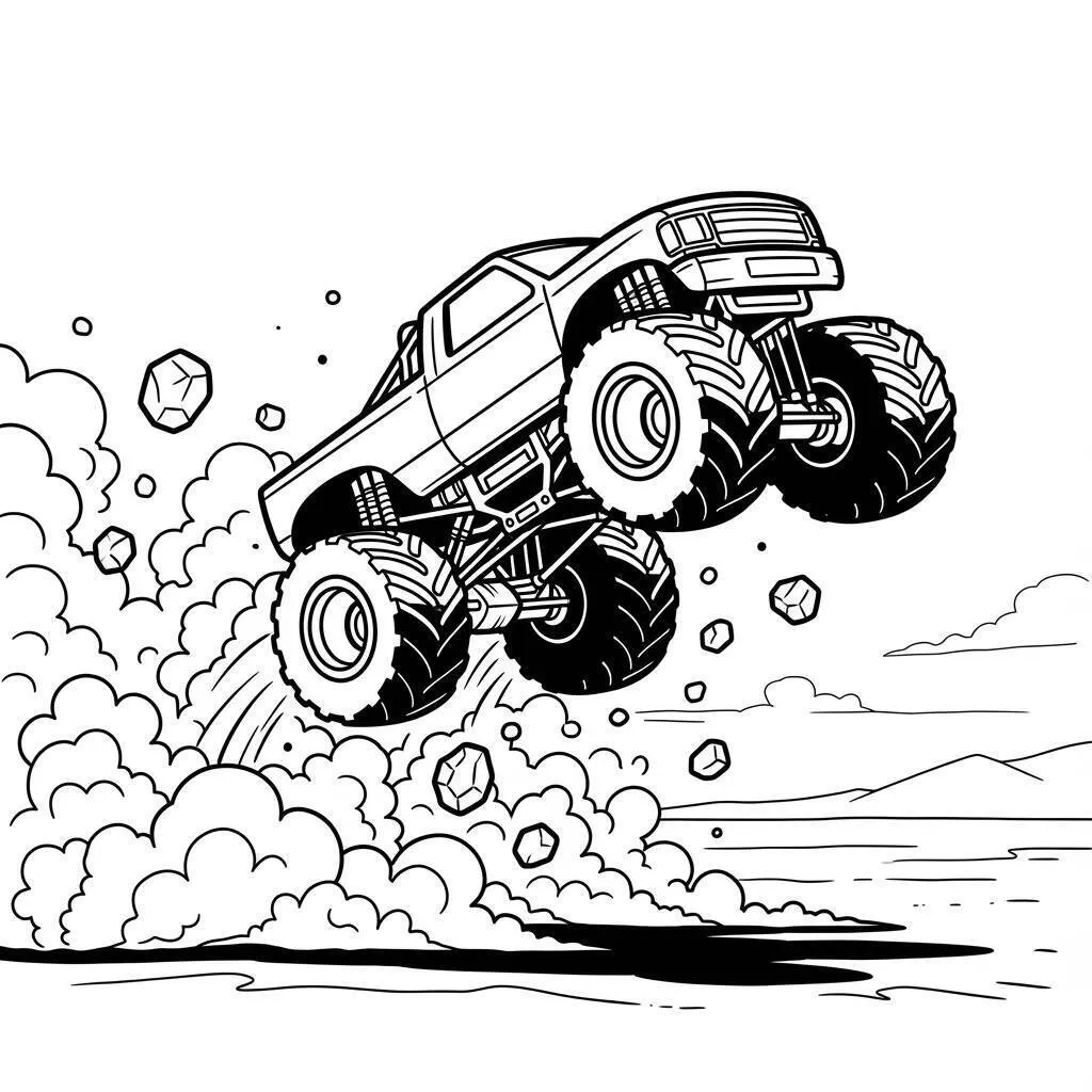 Desenho de Monster Truck em Ação para Colorir
