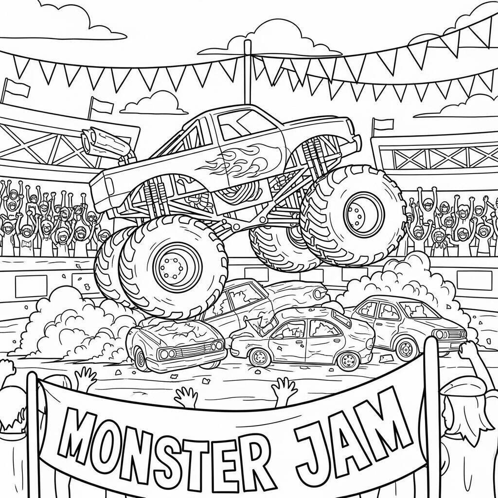 Desenho de Monster Truck em um Rally para Colorir