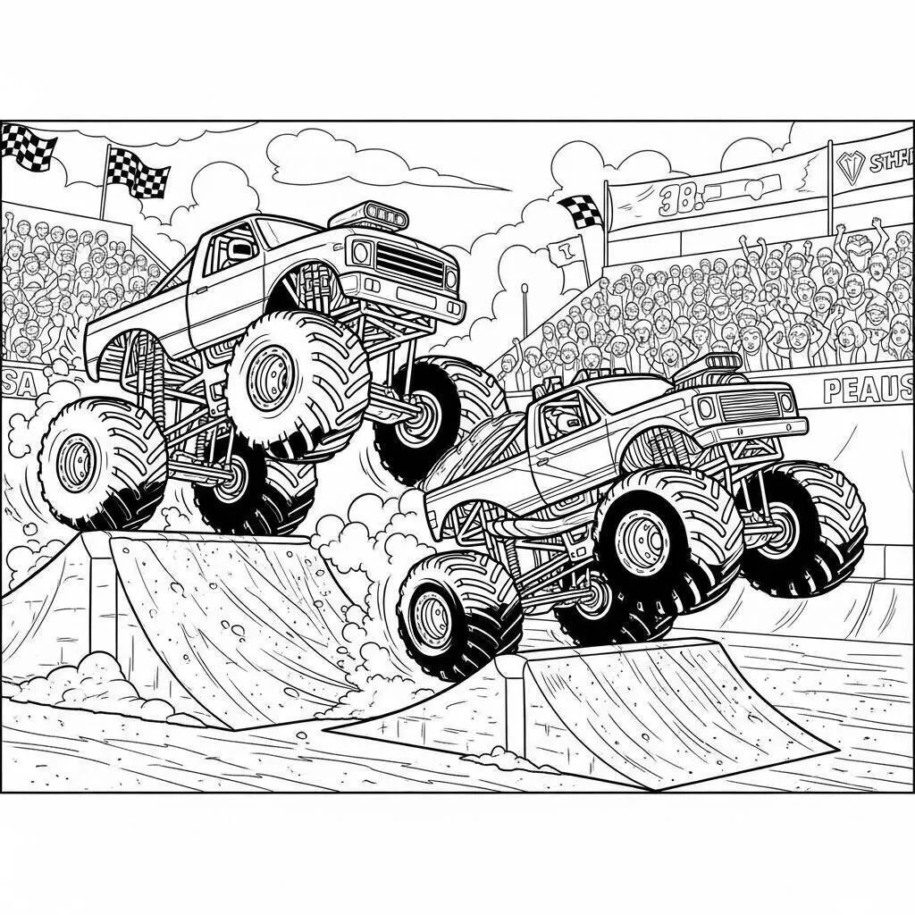 Desenho de Monster Truck em uma Competição para Colorir