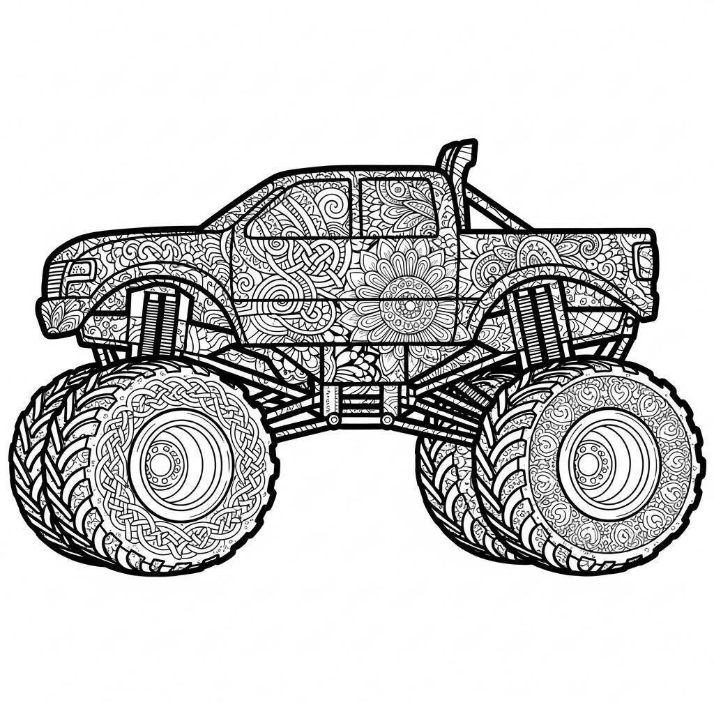 Desenho de Monster Truck para Adultos para Colorir