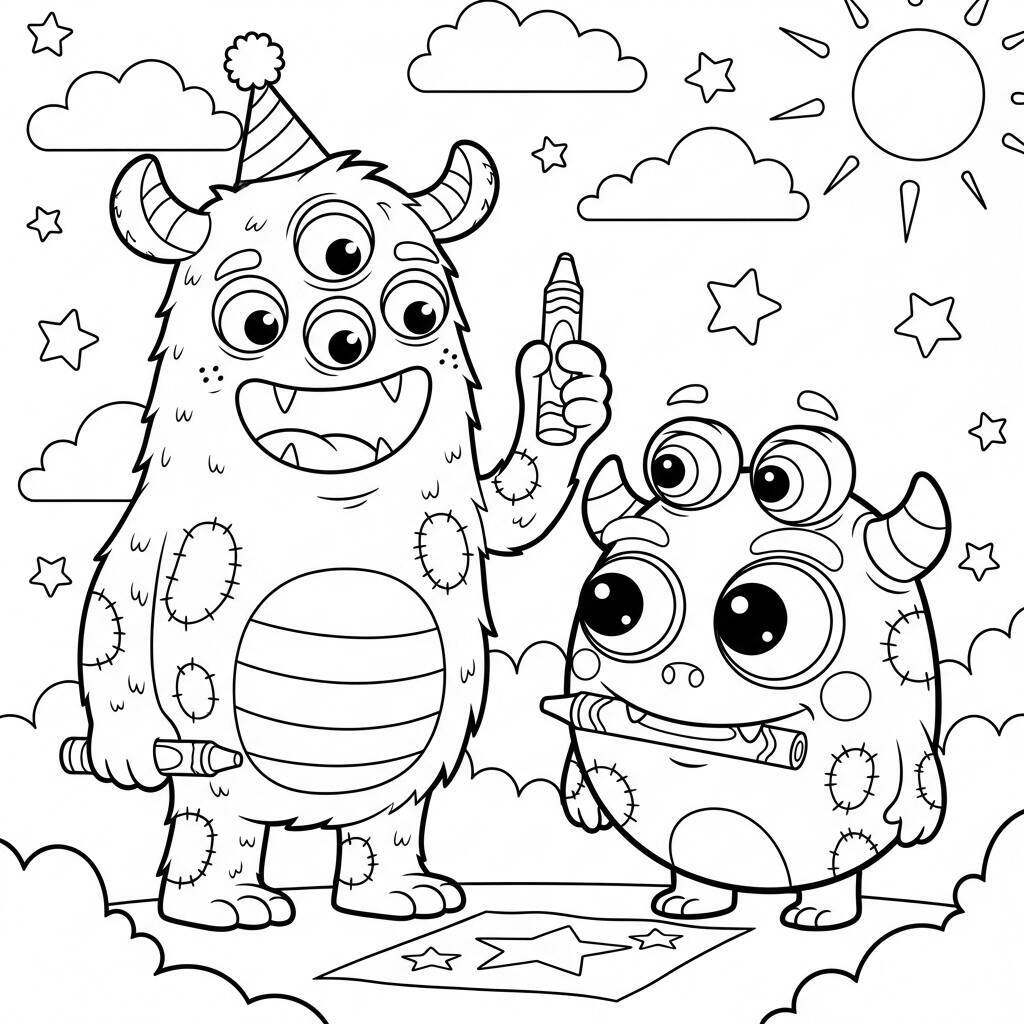 Desenho de Monstros Amigáveis para Colorir