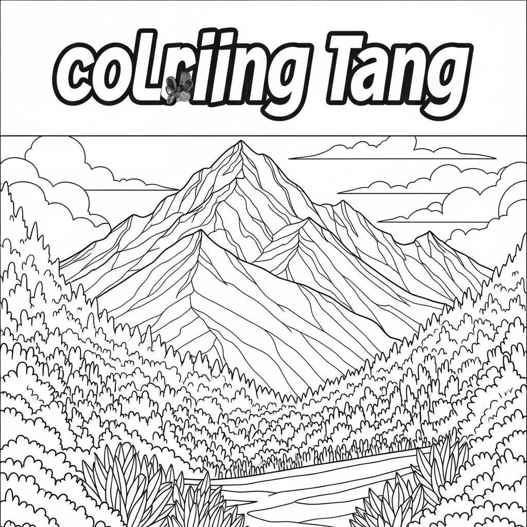 Desenho de Montanha com Folhagem de Outono para Colorir