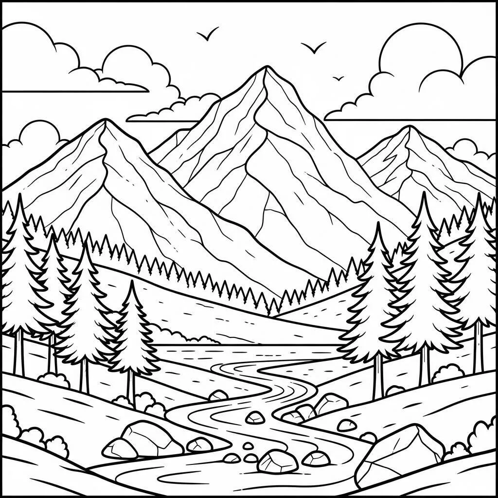 Desenho de Montanhas para Colorir