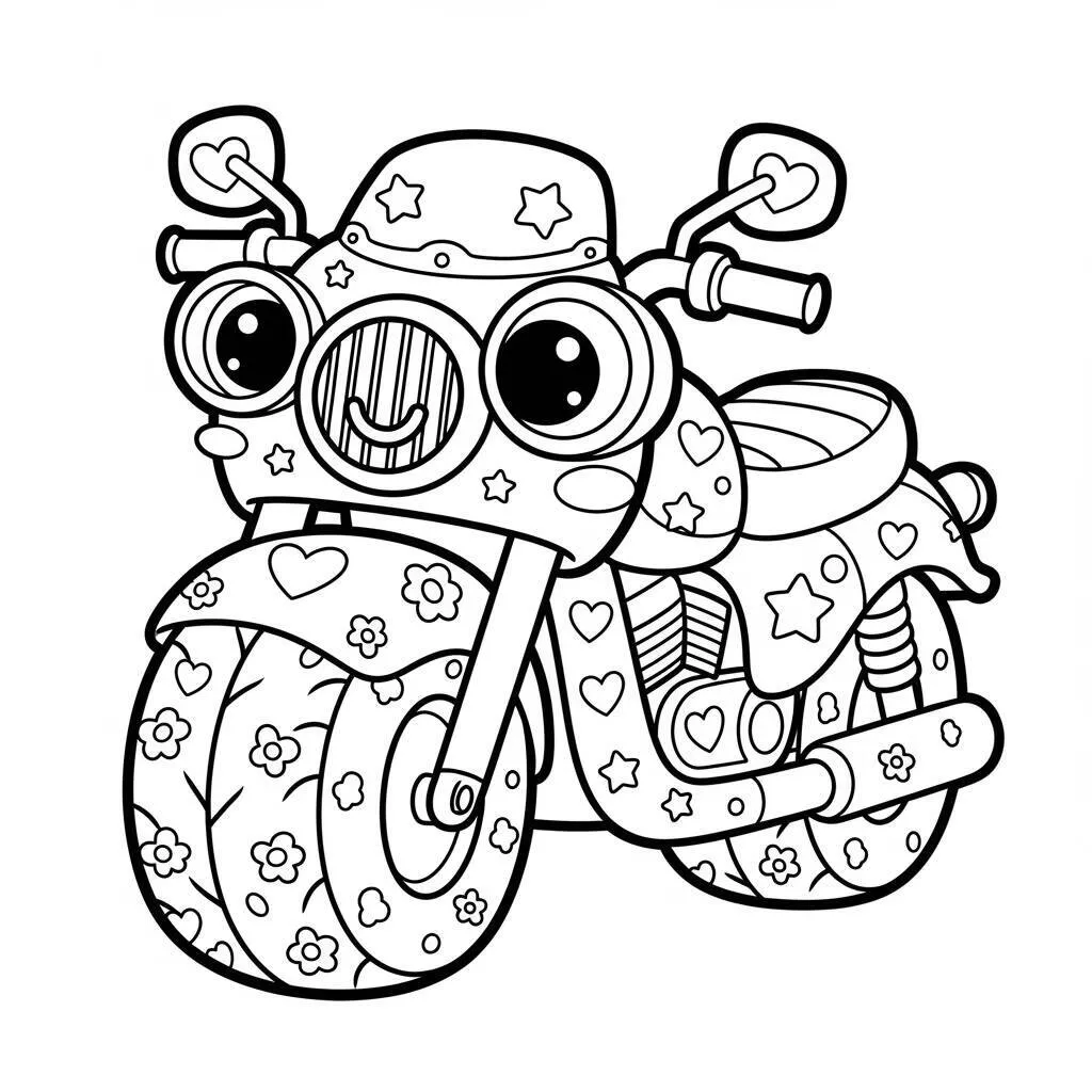Desenho de Motocicleta Kawaii para Colorir