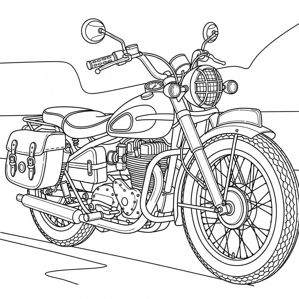 Desenho de Motocicleta Vintage para Colorir