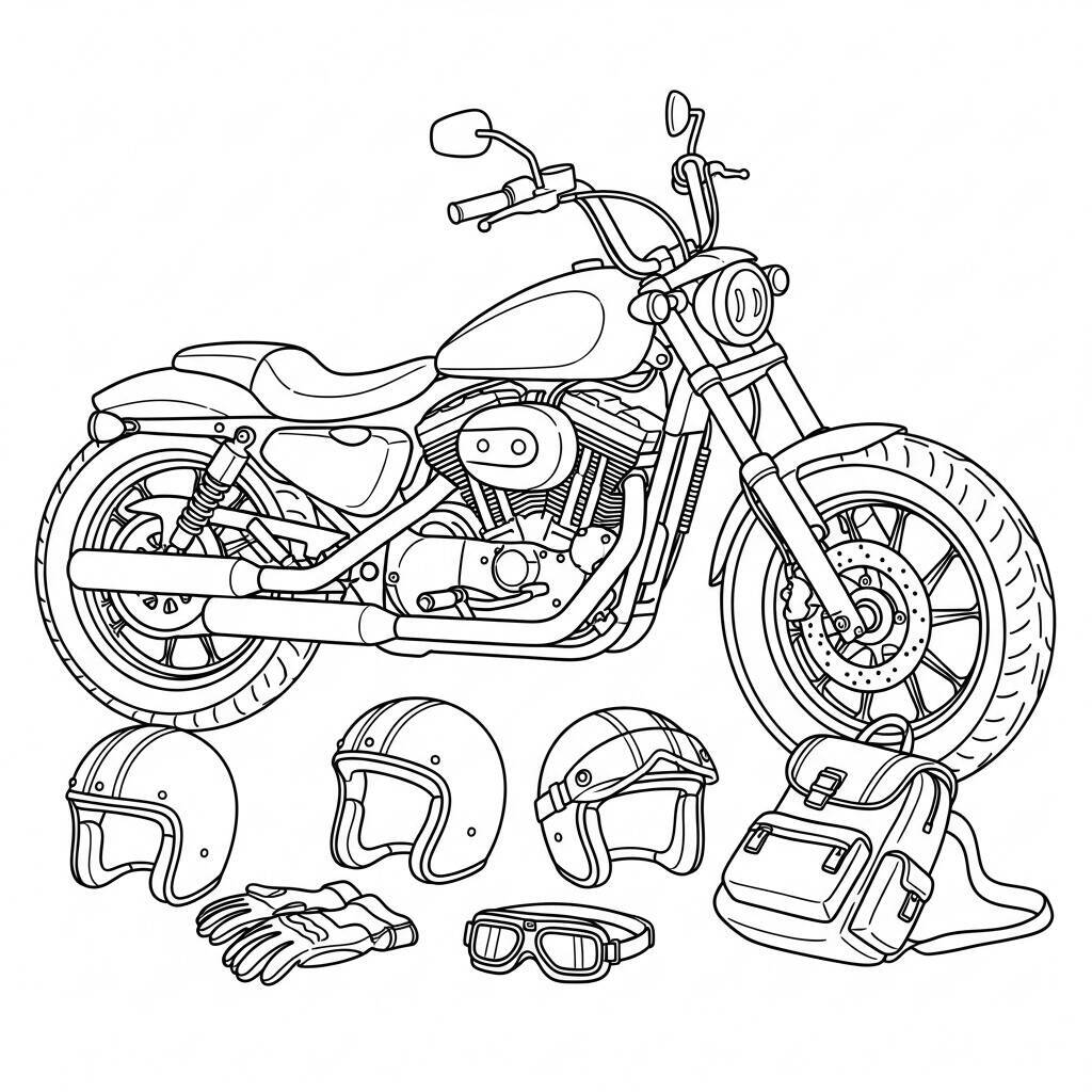 Desenho de Motocicleta com Acessórios para Colorir