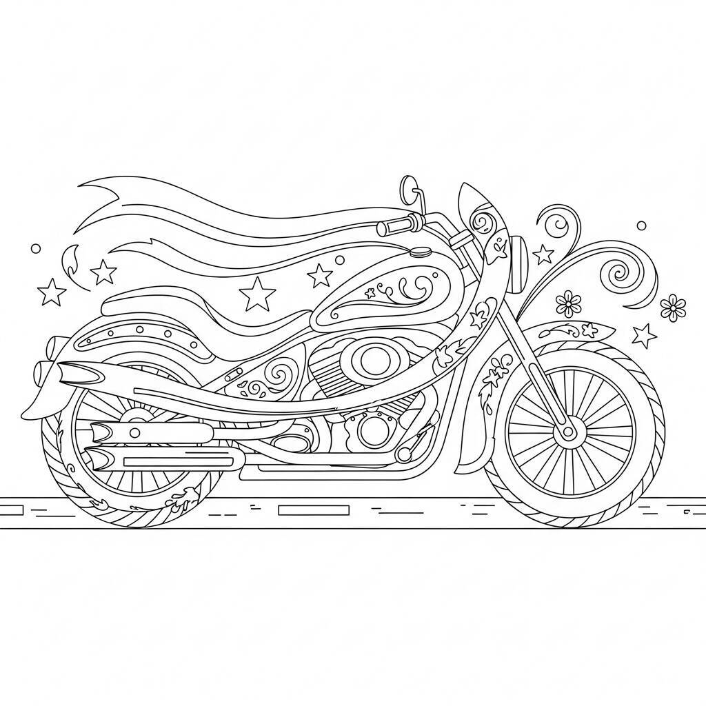 Desenho de Motocicleta com Cores Pastel para Colorir