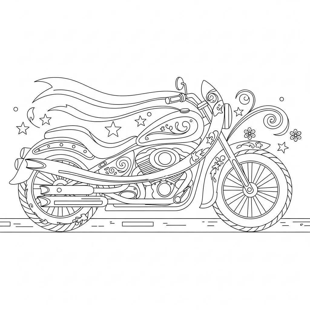 Desenho de Motocicleta com Cores Pastel para Colorir