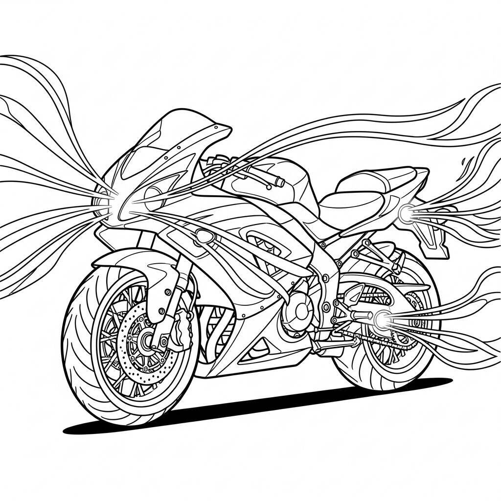 Desenho de Motocicleta com Efeitos de Luz para Colorir
