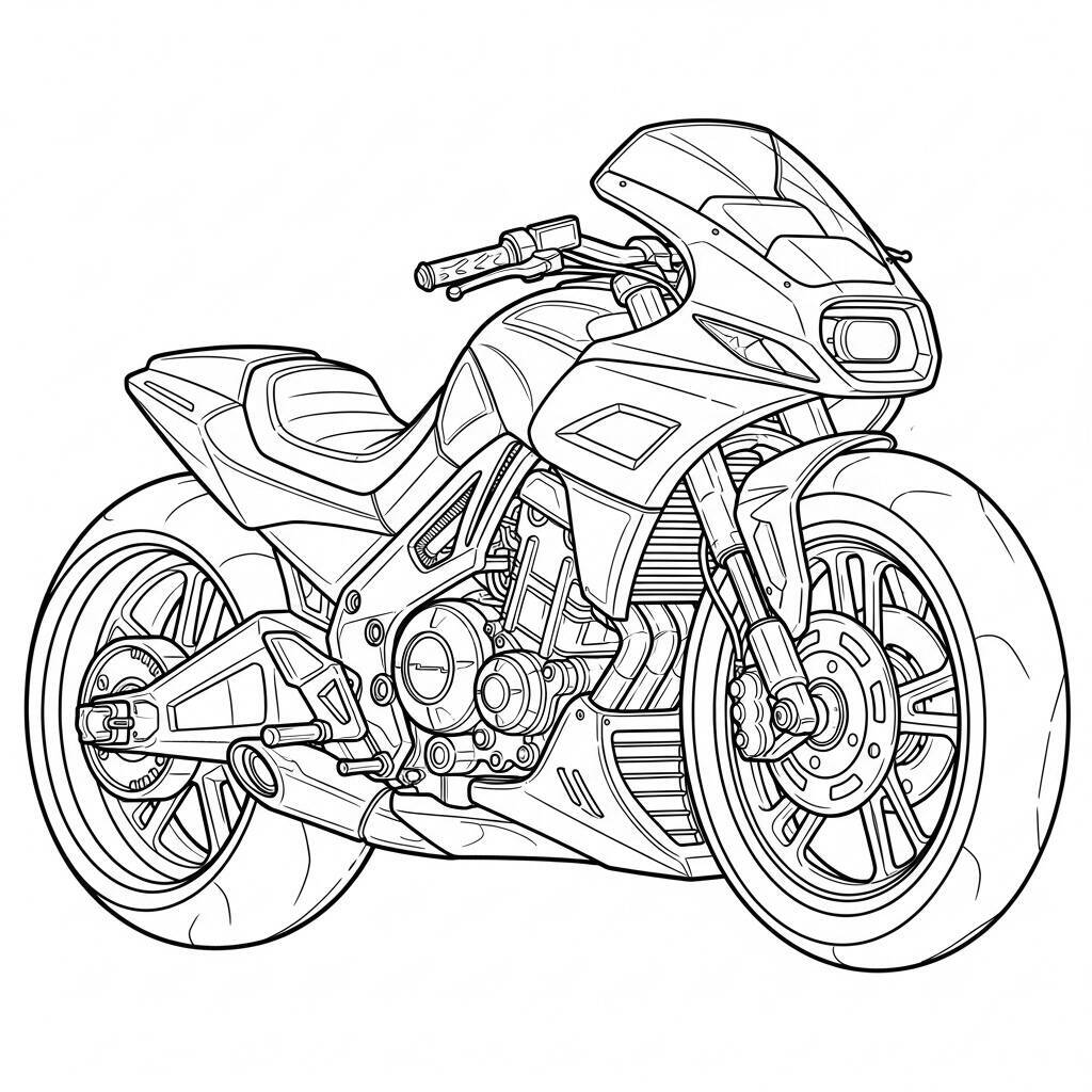 Desenho de Motocicleta com Estilo Futurista para Colorir