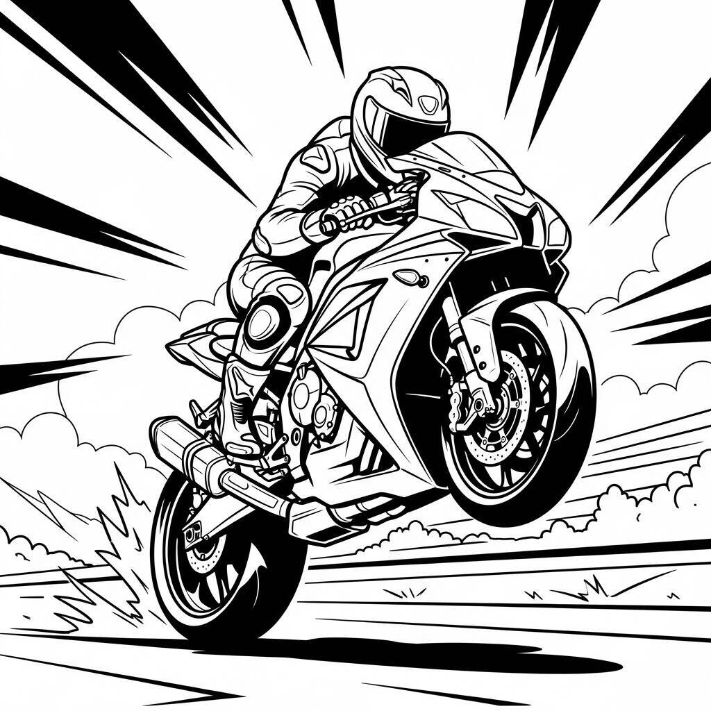 Desenho de Motocicleta em Ação para Colorir