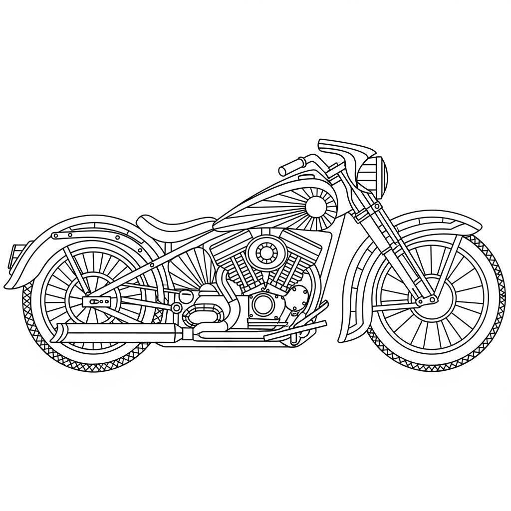 Desenho de Motocicleta em Estilo Art Deco para Colorir