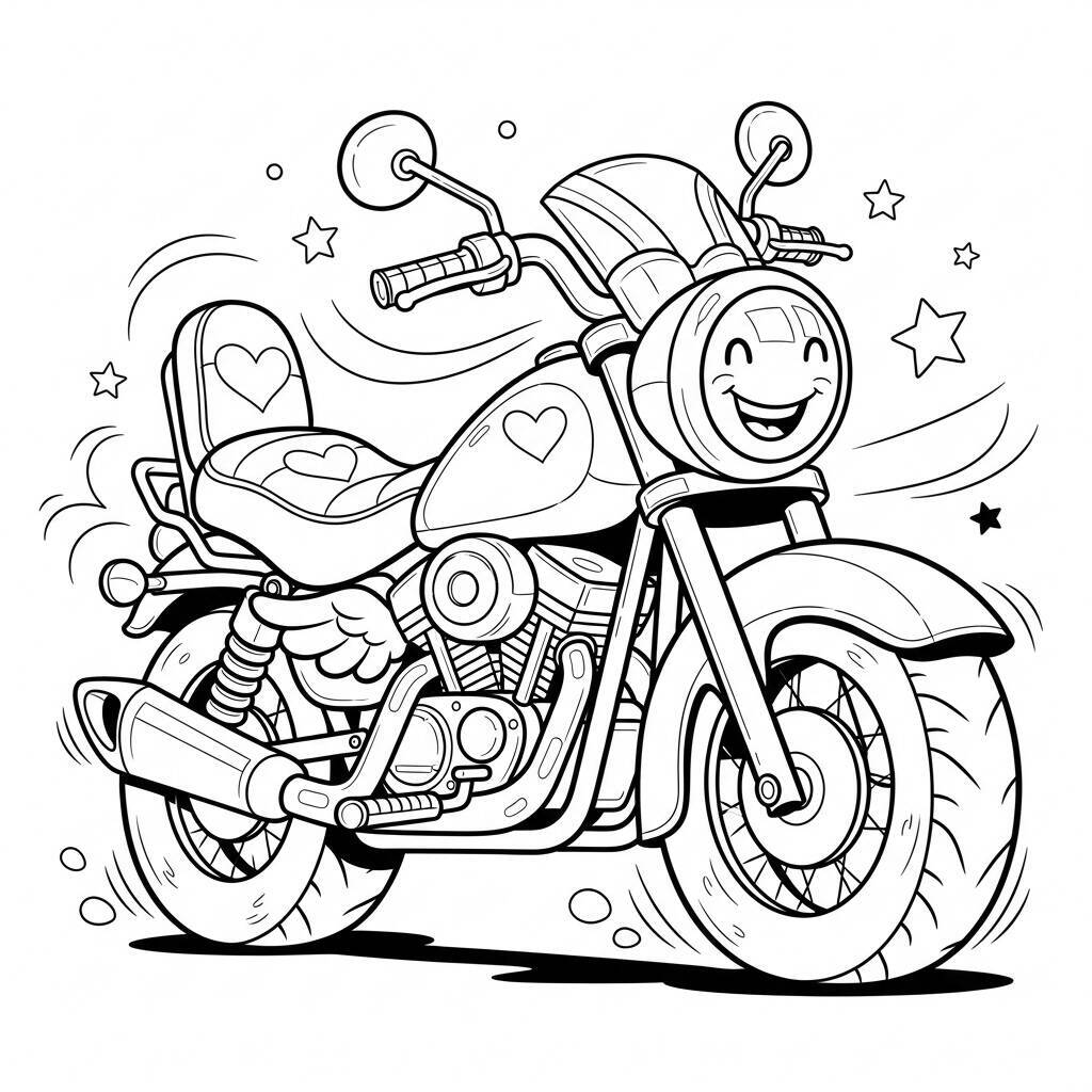 Desenho de Motocicleta em Estilo Cartoon para Colorir