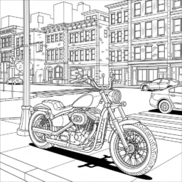 Desenho de Motocicleta para Colorir com Paisagem Urbana