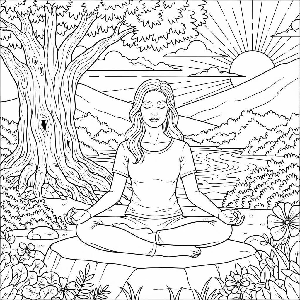 Desenho de Mulher Adulta Meditando para Colorir