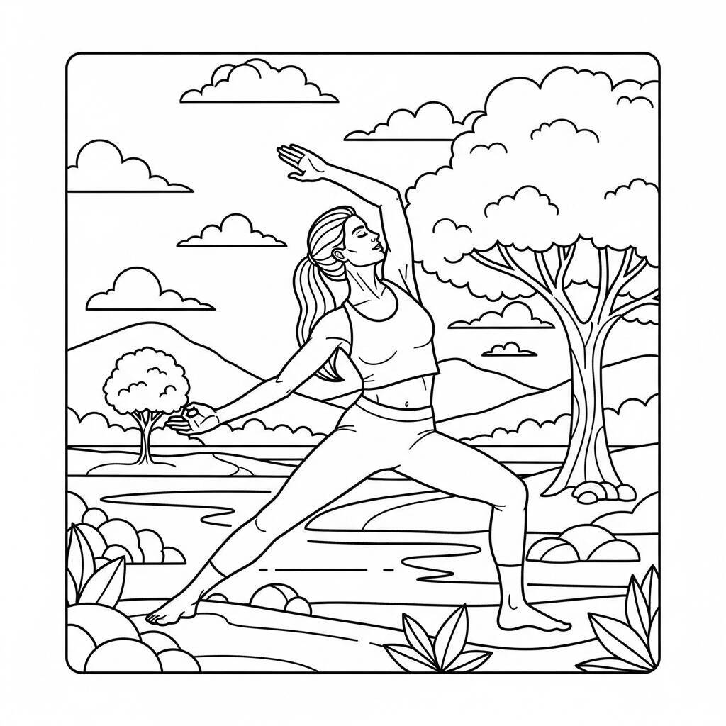 Desenho de Mulher Adulta Praticando Yoga para Colorir