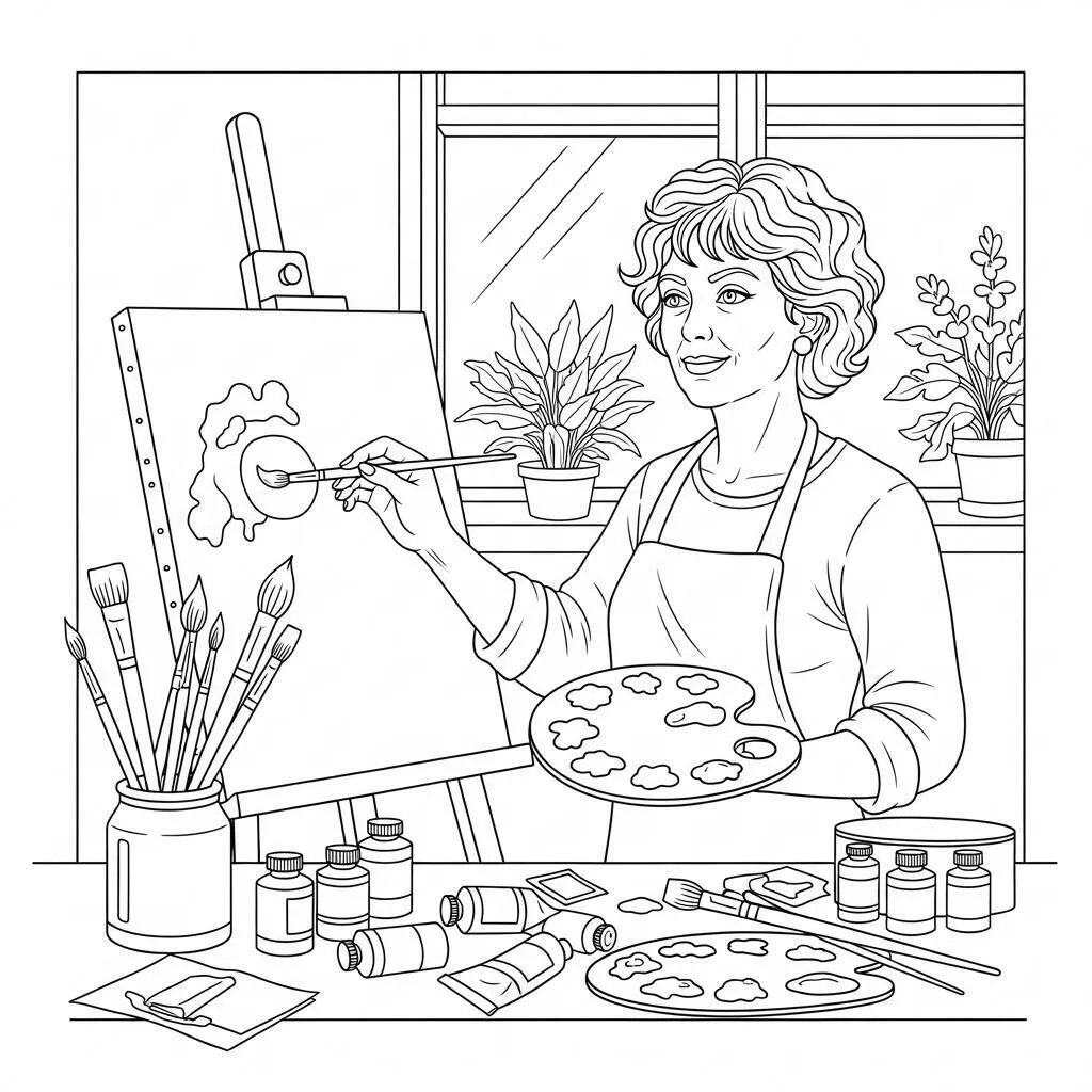 Desenho de Mulher Adulta com Arte para Colorir