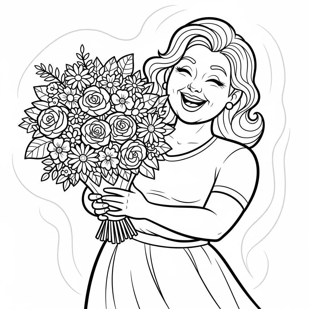 Desenho de Mulher Adulta com Flores para Colorir
