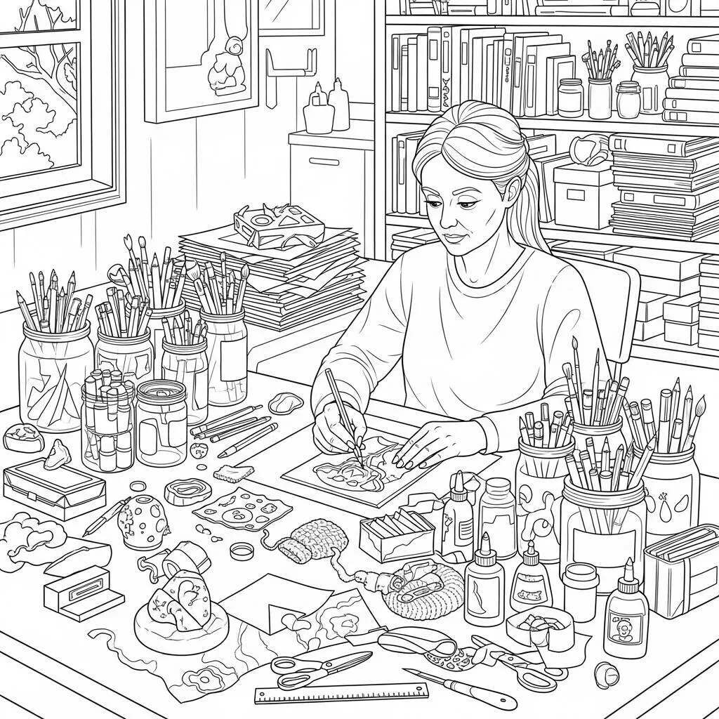 Desenho de Mulher Adulta e Artesanato para Colorir