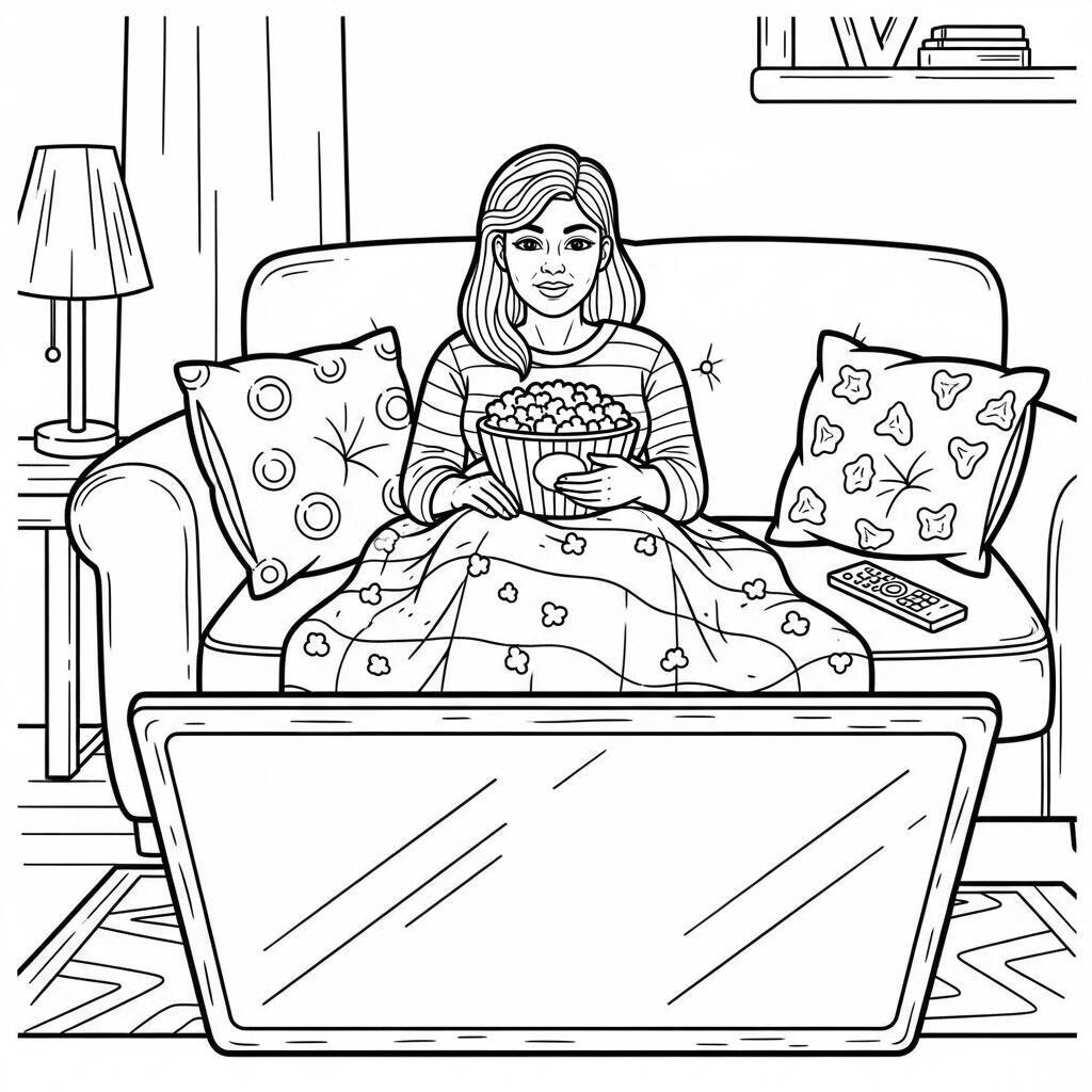Desenho de Mulher Adulta e Cinema para Colorir