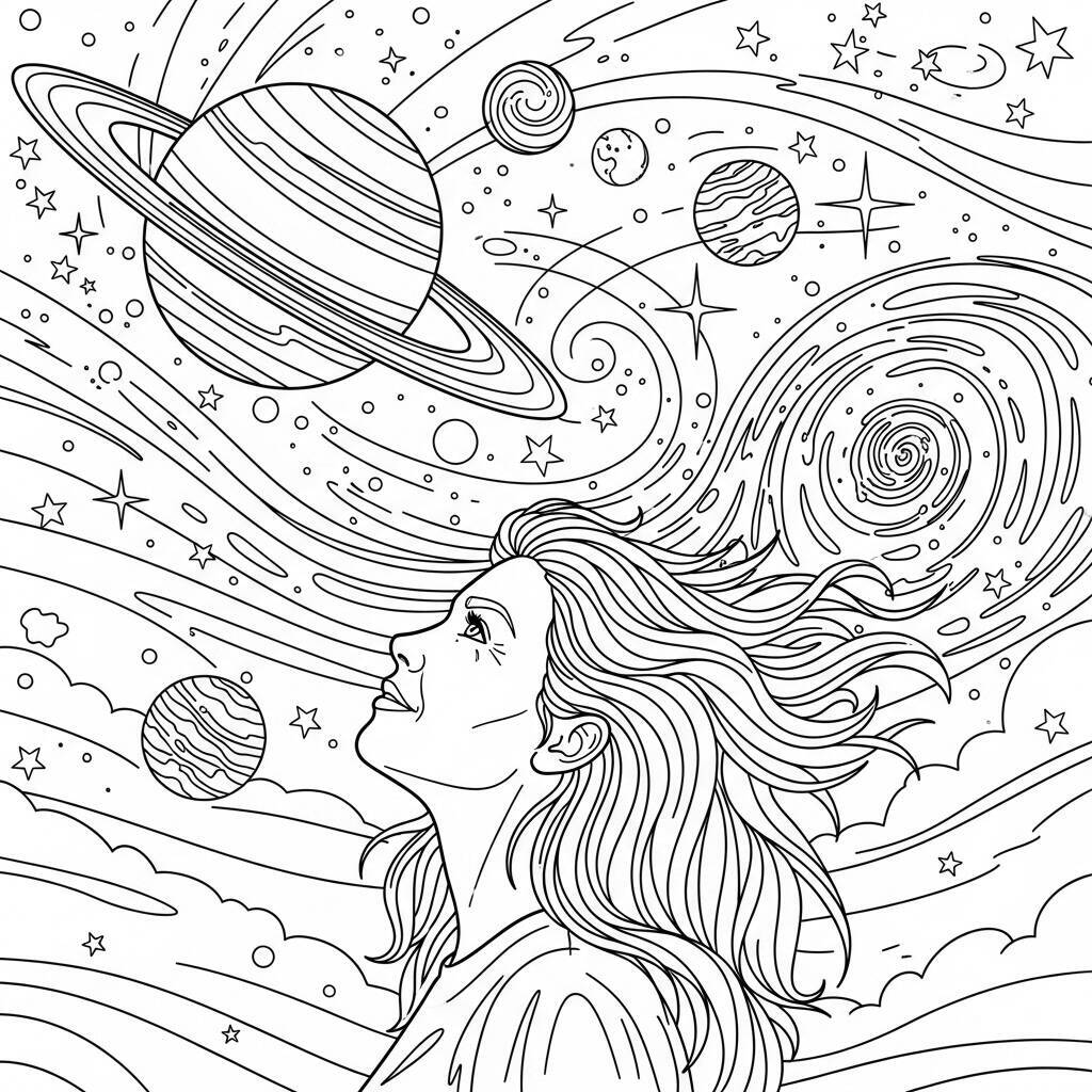 Desenho de Mulher Adulta e Espaço para Colorir